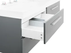 Movel De Casa De Banho Suspenso Com 2 Lavatorios E Espelho Cinzento Malaga