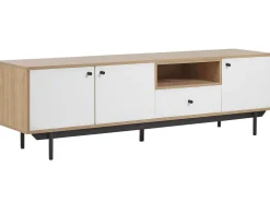 Movel De Tv Com 1 Gaveta E 3 Portas Em Madeira Clara E Branco Itaca