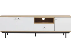 Movel De Tv Com 1 Gaveta E 3 Portas Em Madeira Clara E Branco Itaca