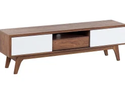 Movel De Tv Com 1 Gaveta E 5 Prateleiras Em Madeira Escura E Branco Eerie