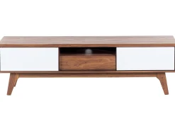 Movel De Tv Com 1 Gaveta E 5 Prateleiras Em Madeira Escura E Branco Eerie