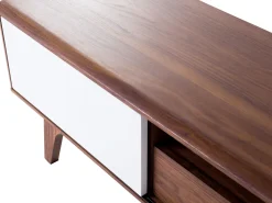 Movel De Tv Com 1 Gaveta E 5 Prateleiras Em Madeira Escura E Branco Eerie