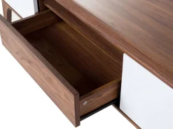 Movel De Tv Com 1 Gaveta E 5 Prateleiras Em Madeira Escura E Branco Eerie