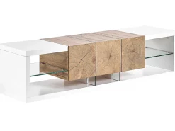 Movel De Tv Com 1 Gaveta E 2 Prateleiras Branco E Cor De Madeira Clara Fullerton