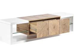 Movel De Tv Com 1 Gaveta E 2 Prateleiras Branco E Cor De Madeira Clara Fullerton