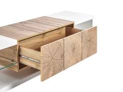 Movel De Tv Com 1 Gaveta E 2 Prateleiras Branco E Cor De Madeira Clara Fullerton