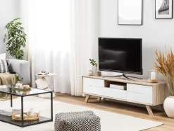 Movel De Tv Com 1 Gaveta E 2 Portas Em Madeira Clara E Branco Forester