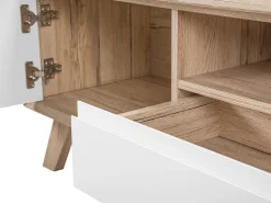 Movel De Tv Com 1 Gaveta E 2 Portas Em Madeira Clara E Branco Forester