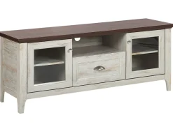 Movel De Tv Com 1 Gaveta E 2 Portas Branco E Cor De Madeira Escura Creme Medan