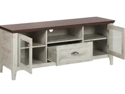 Movel De Tv Com 1 Gaveta E 2 Portas Branco E Cor De Madeira Escura Creme Medan