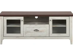 Movel De Tv Com 1 Gaveta E 2 Portas Branco E Cor De Madeira Escura Creme Medan