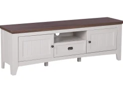 Movel De Tv Com 1 Gaveta E 2 Portas Creme E Cor De Madeira Escura Nashville