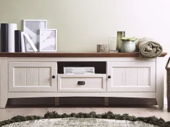 Movel De Tv Com 1 Gaveta E 2 Portas Creme E Cor De Madeira Escura Nashville