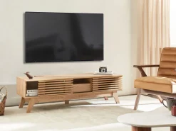 Movel De Tv Com 1 Gaveta E 5 Prateleiras Em Madeira Clara Detroit