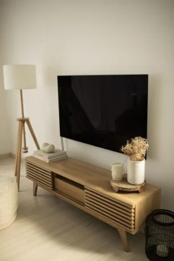 Movel De Tv Com 1 Gaveta E 5 Prateleiras Em Madeira Clara Detroit