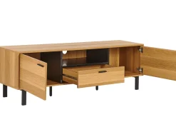 Movel De Tv Com 1 Gaveta E 2 Portas Em Madeira Clara E Preta Claremont