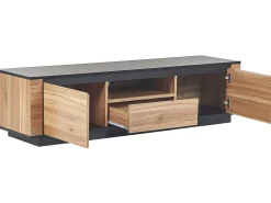 Movel De Tv Com 1 Gaveta E 2 Portas Em Madeira Clara E Preta Billings