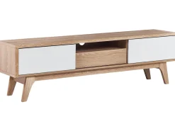 Movel De Tv Com 1 Gaveta E 5 Prateleiras Em Madeira Clara E Branco Eerie