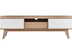 Movel De Tv Com 1 Gaveta E 5 Prateleiras Em Madeira Clara E Branco Eerie