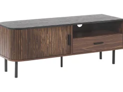 Movel De Tv Com 1 Gaveta E 1 Porta Em Madeira Escura E Preto Jose