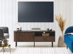 Movel De Tv Com 1 Gaveta E 1 Porta Em Madeira Escura E Preto Jose