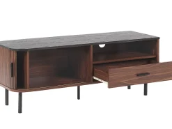 Movel De Tv Com 1 Gaveta E 1 Porta Em Madeira Escura E Preto Jose