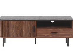 Movel De Tv Com 1 Gaveta E 1 Porta Em Madeira Escura E Preto Jose