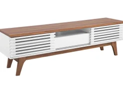 Movel De Tv Com 1 Gaveta E 5 Prateleiras Em Madeira Escura E Branco Detroit