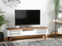 Movel De Tv Com 1 Gaveta E 5 Prateleiras Em Madeira Escura E Branco Detroit