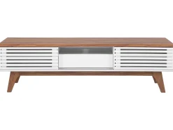 Movel De Tv Com 1 Gaveta E 5 Prateleiras Em Madeira Escura E Branco Detroit