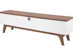 Movel De Tv Com 1 Gaveta E 5 Prateleiras Em Madeira Escura E Branco Detroit