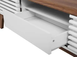 Movel De Tv Com 1 Gaveta E 5 Prateleiras Em Madeira Escura E Branco Detroit