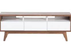 Movel De Tv Com 3 Gavetas Em Madeira Escura E Branco Syracuse