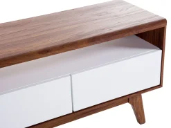 Movel De Tv Com 3 Gavetas Em Madeira Escura E Branco Syracuse