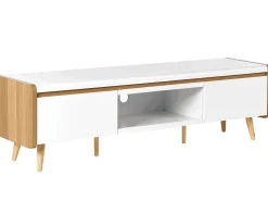 Movel De Tv Com 2 Gavetas Em Madeira Clara E Branco Custer