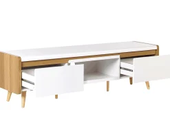 Movel De Tv Com 2 Gavetas Em Madeira Clara E Branco Custer