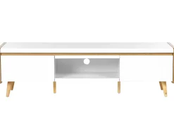 Movel De Tv Com 2 Gavetas Em Madeira Clara E Branco Custer