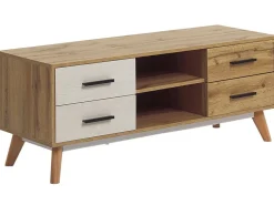 Movel De Tv Com 4 Gavetas E 2 Prateleiras Em Madeira Clara Florida