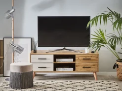 Movel De Tv Com 4 Gavetas E 2 Prateleiras Em Madeira Clara Florida