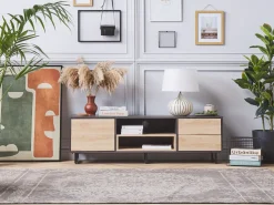 Movel De Tv Com 4 Gavetas E 2 Prateleiras Em Madeira Escura Maine