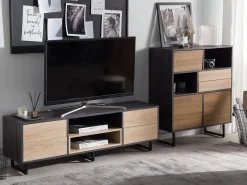 Movel De Tv Com 4 Gavetas E 2 Prateleiras Em Madeira Escura Maine