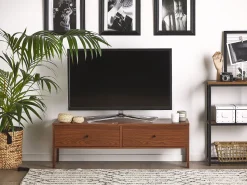 Movel De Tv Com 2 Gavetas Em Madeira Escura Corina