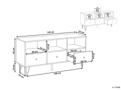 Movel De Tv Com 3 Gavetas E 3 Prateleiras Em Madeira Escura E Branco Foston