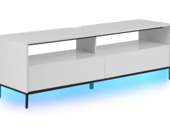 Movel De Tv Com 2 Gavetas E Iluminação Led Em Branco Sydney