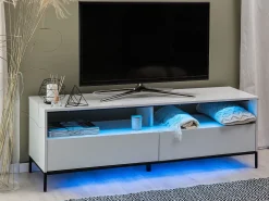 Movel De Tv Com 2 Gavetas E Iluminação Led Em Branco Sydney