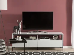 Movel De Tv Com 2 Gavetas E Iluminação Led Em Branco Sydney