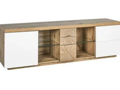 Movel De Tv Com 2 Gavetas E 1 Porta Em Madeira Clara E Branco Farada