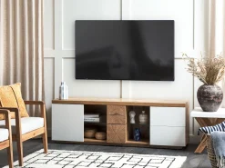 Movel De Tv Com 2 Gavetas E 1 Porta Em Madeira Clara E Branco Farada