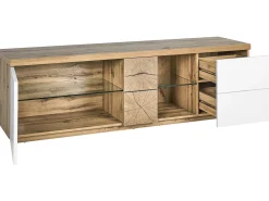 Movel De Tv Com 2 Gavetas E 1 Porta Em Madeira Clara E Branco Farada