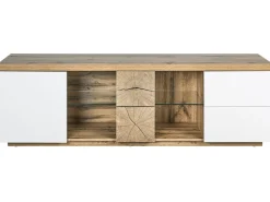 Movel De Tv Com 2 Gavetas E 1 Porta Em Madeira Clara E Branco Farada